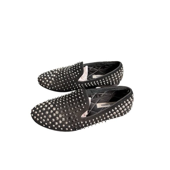 Steve Madden Men's Black Suede Silver Spiked Smoking Shoes Loafers 10 - Picture 3 of 8